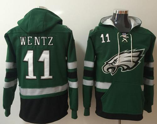 Nike Eagles #11 Carson Wentz Midnight Green/Black Name & Number Pullover NFL Hoodie - Click Image to Close